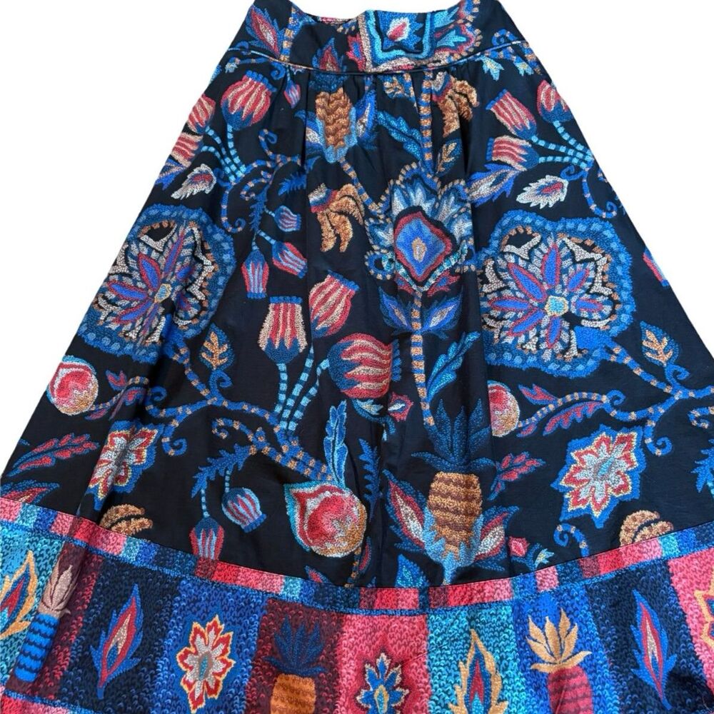 Farm Rio NWOT Black Sunset Tapestry Organic Cotton Midi Skirt Floral Sz M - Picture 11 of 12